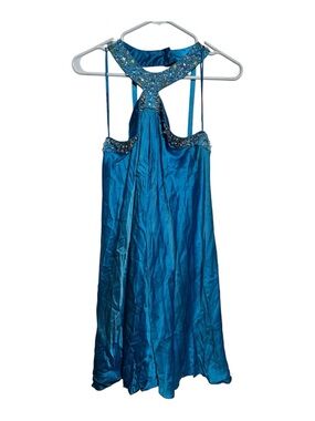 Marc Bouwer Glamit Blue Silk Halter Evening Dress